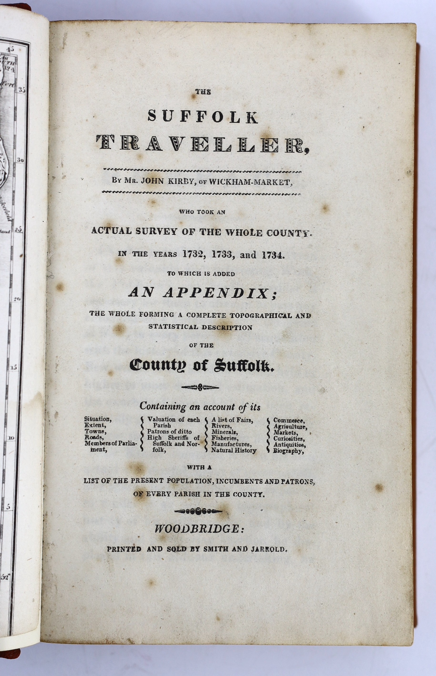 SUFFOLK: Kirby, John - The Suffolk Traveller ... To which is added an Appendix ... forming a complete topographical and statistical description ... folded map; rebound morocco-backed cloth, gilt-lettered panelled spine a